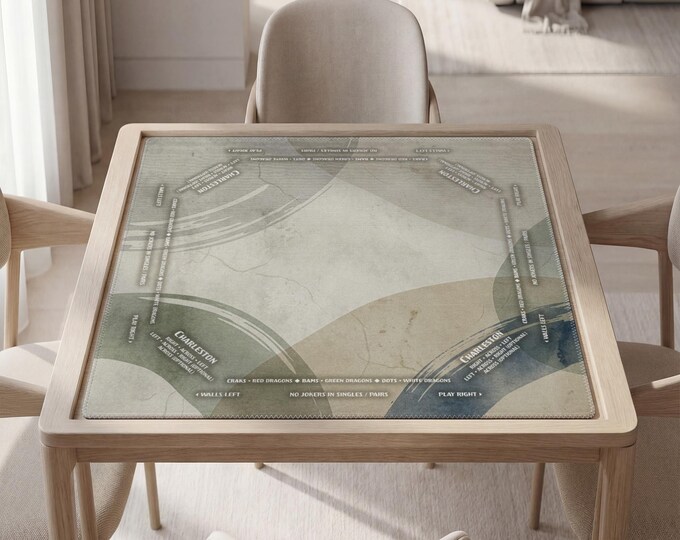 Minimalist Personalized Mahjong Mat with Instructions (Rules), Modern Neutral Design