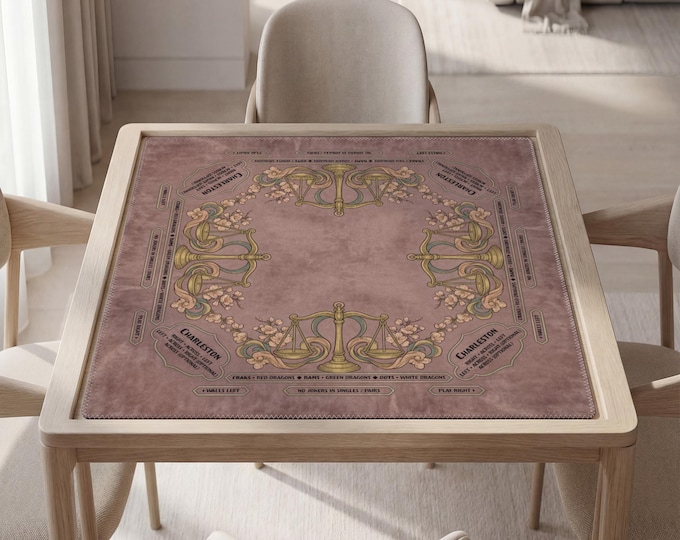 Personalized Libra Mahjong Mat with Instructions (Rules) - Mauve Floral Zodiac Design
