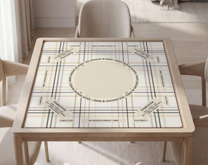 Personalized Beige Plaid Mahjong Mat with Instructions (Rules), Bag Included