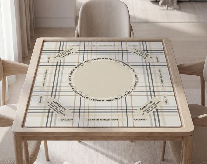 Personalized Beige Plaid Mahjong Mat with Instructions (Rules), Bag Included