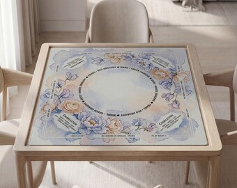 Custom Mahjong Mat, Watercolor Floral, American, Soft Polyester Top, Rubber Backing