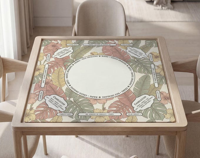 Personalized Tropical Floral Hibiscus Mahjong Mat with Instructions (Rules)