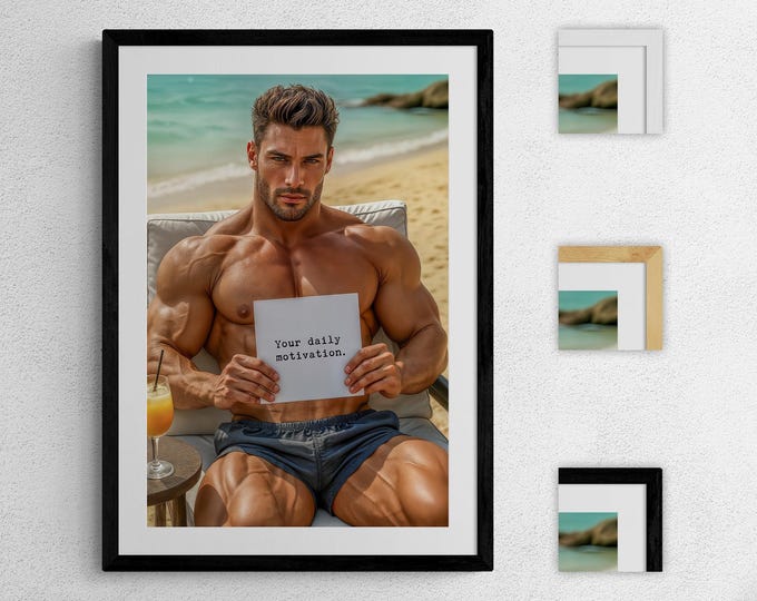 Muscle Man Funny Wall Art, Your Daily Motivation Print, Humorous Bathroom Decor, Muscle Beach Guy Poster, Gift for Friend, Fitness Room Sign