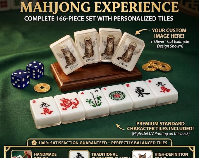 Custom Mahjong Set: Personalized Tiles, Acrylic (166 Pieces with Dice and Case)