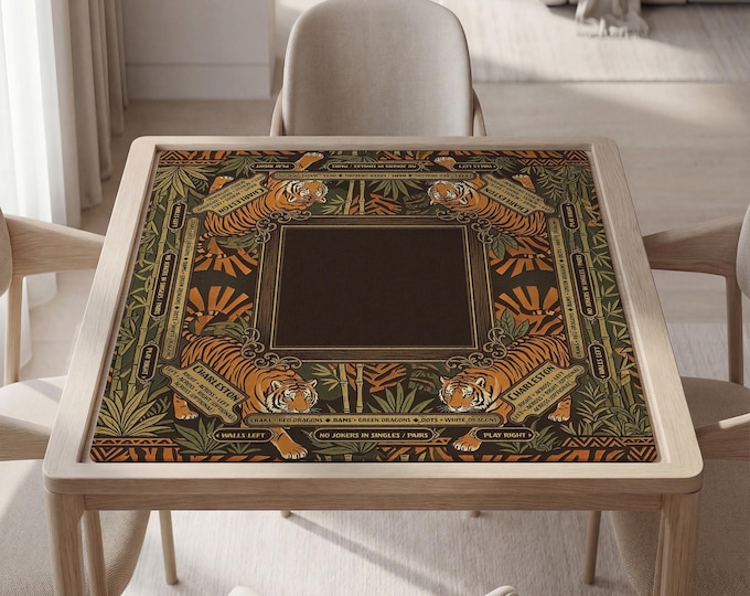 Masculine Mahjong Mat with Instructions - Tiger Design, Custom Text and Image, Bag Included