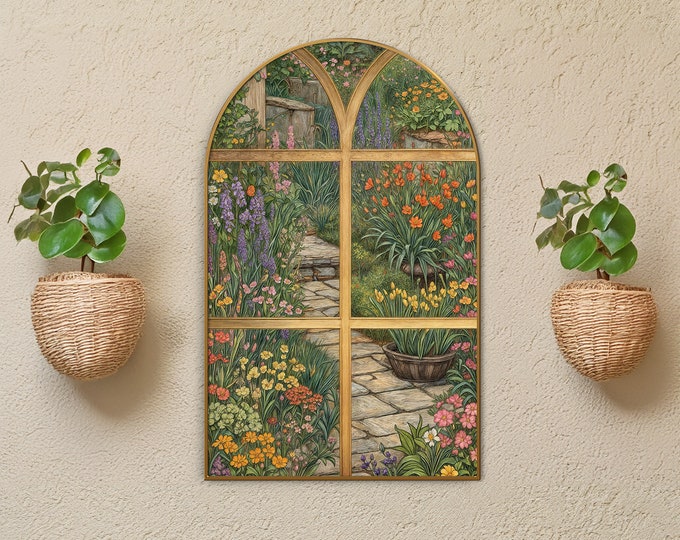 Arched Garden Path Canvas Art, Lush Flower Wall Decor, Botanical Garden Artwork, Colorful Floral Home Decoration, Peaceful Nature Print