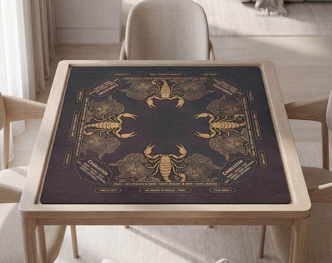 Personalized Scorpio Mahjong Mat with Instructions (Rules) - Gold Scorpion and Orchid