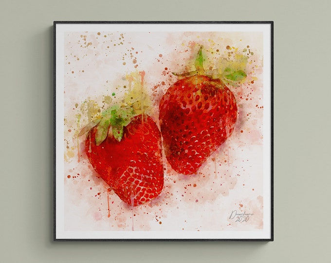 Two Strawberries Watercolor Print Strawberry Wall Art Food Wall Decor Kitchen Wall Art Poster Food Watercolor Wall Art Unframed Print