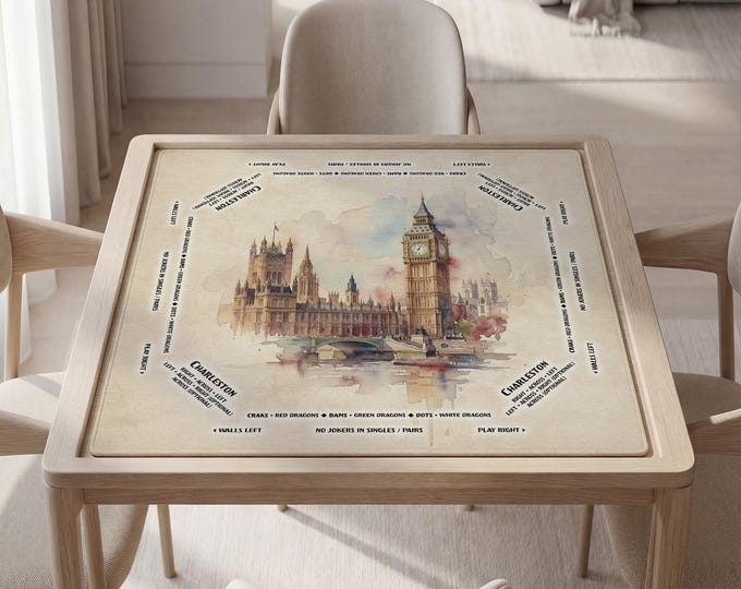 Personalized Big Ben London Watercolor Mahjong Mat with Instructions (Rules)