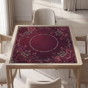 Personalized Mahjong Mat, Burgundy Floral, Non-Slip, Waterproof Surface