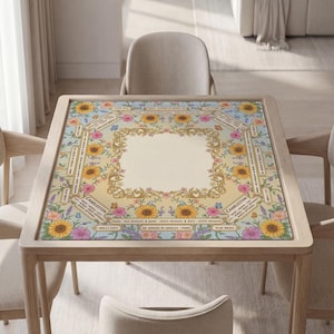 Personalized  Mahjong Mat with Instructions (Rules): Floral Sunflower Pattern
