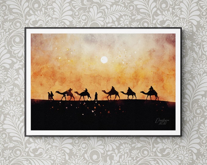 Bedouin Caravan Watercolor Print Camel Art Egypt Poster Animal Wall Decor Premium Quality Artful Wall Decor Unframed Wall Art