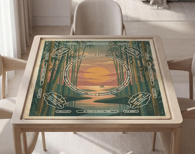 Personalized Mahjong Mat with Instructions (Rules): Scenic Bamboo Forest Sunset