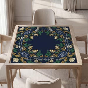 Tapis de Mahjong personnalisé, motif floral vintage botanique, polyester, dos en caoutchouc, guide des règles