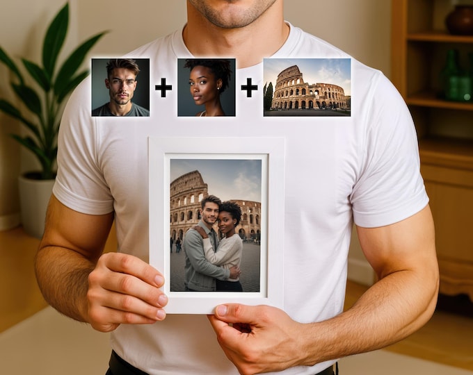 Custom Composite Photo Print for Long Distance Couples, Personalized, Framed (5x7 Inches)