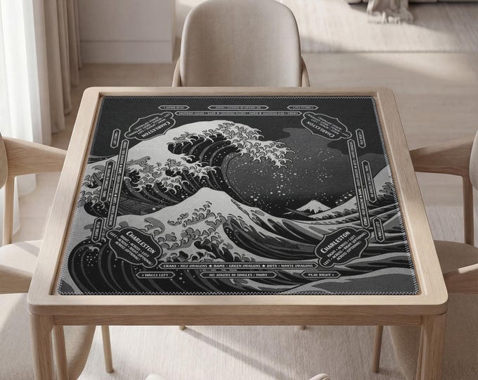 Personalized Masculine Hokusai Wave Mahjong Matwith Instructions (Rules)