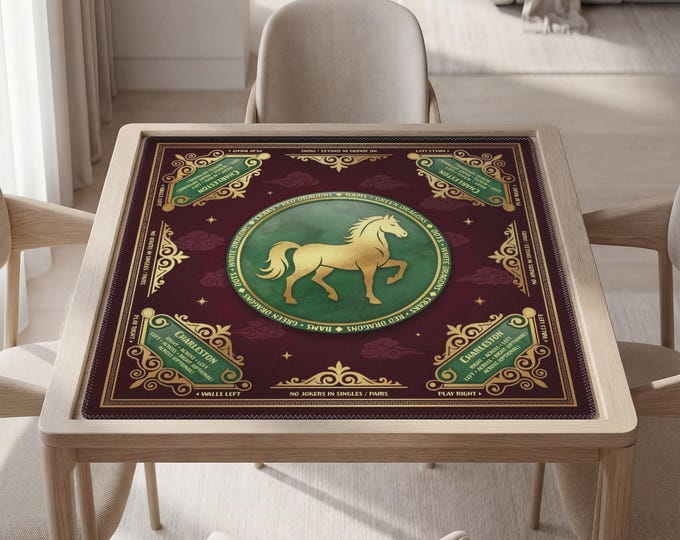Personalized Mahjong Mat with Instructions (Rules), Horse Design, Non-Slip