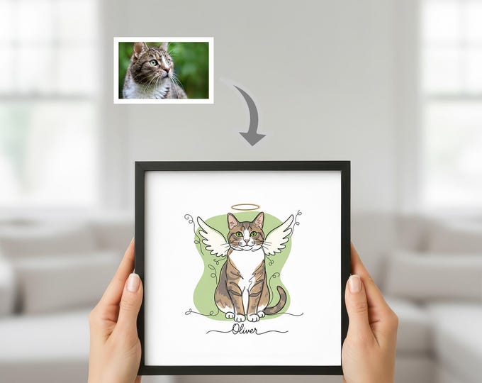 Pet Memorial Portrait: Angel Wings Minimalist Line Art - Digital Download, Done in 24 Hours