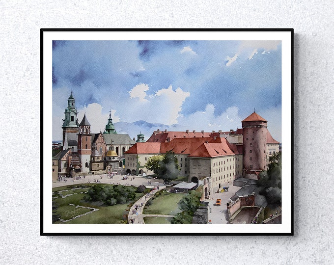 Krakow Watercolor Print Wawel Castle Poland Art Premium Quality Travel Poster Artful Wall Decor Unframed Wall Art