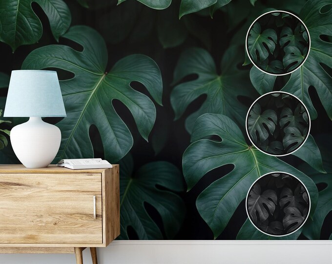 Lush Monstera Leaves Self-Adhesive Canvas Wallpaper, Tropical Botanical Wall Decor, Greenery Home Interior, Nature Inspired Room Makeover