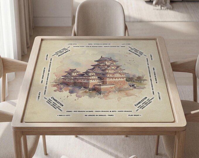 Personalized Japanese Castle Mahjong Mat with Instructions (Rules), Waterproof