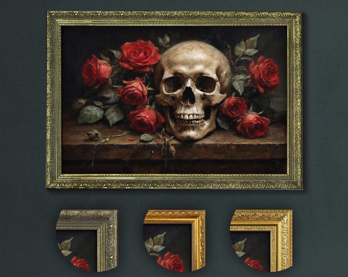 Victorian Skull and Roses Art Print: Dark Academia Gothic Decor