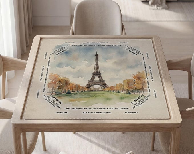 Personalized Mahjong Mat with Instructions (Rules), Elegant Paris Watercolor Art