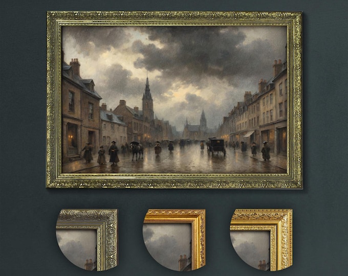 Dark Academia Art Print: Vintage Rainy English Town Scene
