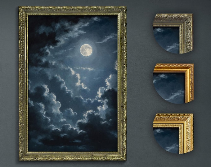 Moonlit Clouds Art Print: Dark Academia Vintage Wall Decor