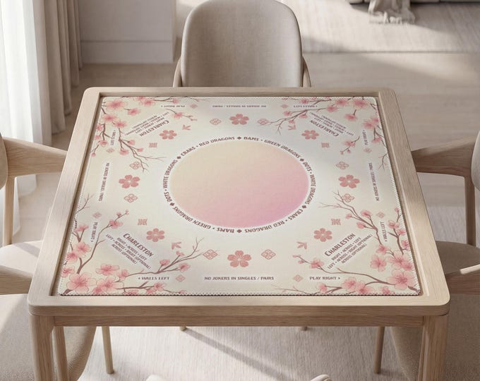 Personalized Mahjong Mat with Instructions (Rules): Elegant Sakura Design