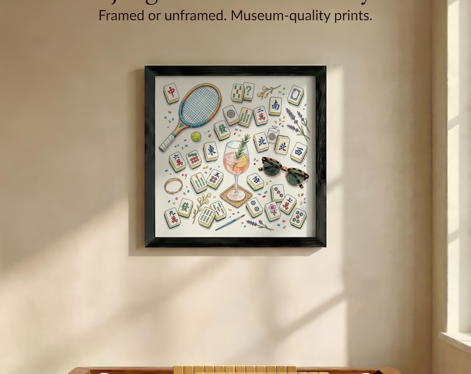 Mahjong Wall Art: Leisure Scene Watercolor (Framed or Unframed)