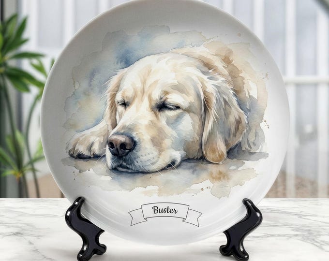 Personalized Dog Memorial Plate: Watercolor Portrait, Custom Keepsake