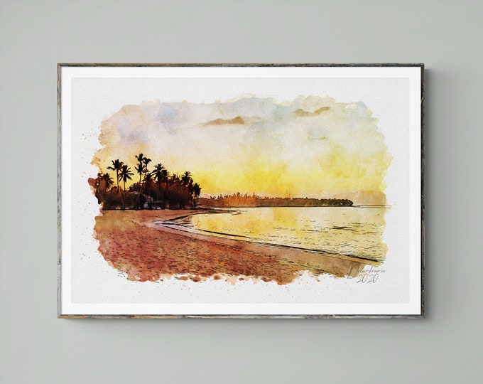 Las Terenas Beach Watercolor Print Dominican Republic Art Dominican Art Dominican Beach Unframed Watercolor Print