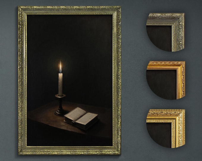 Dark Academia Candle Art Print: Moody Book & Candlelight Decor
