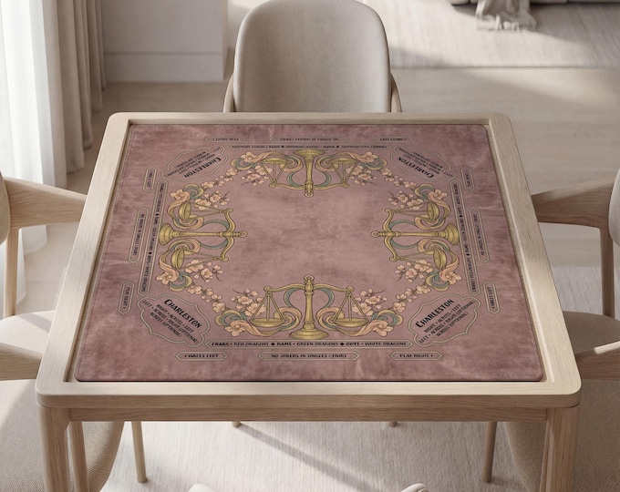 Personalized Libra Mahjong Mat with Instructions (Rules) - Mauve Floral Zodiac Design