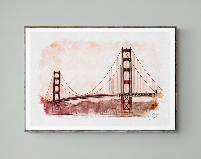 Golden Gate Bridge Watercolor Print San Francisco California Art Premium Quality Travel Poster Artful Wall Decor Unframed Wall Art