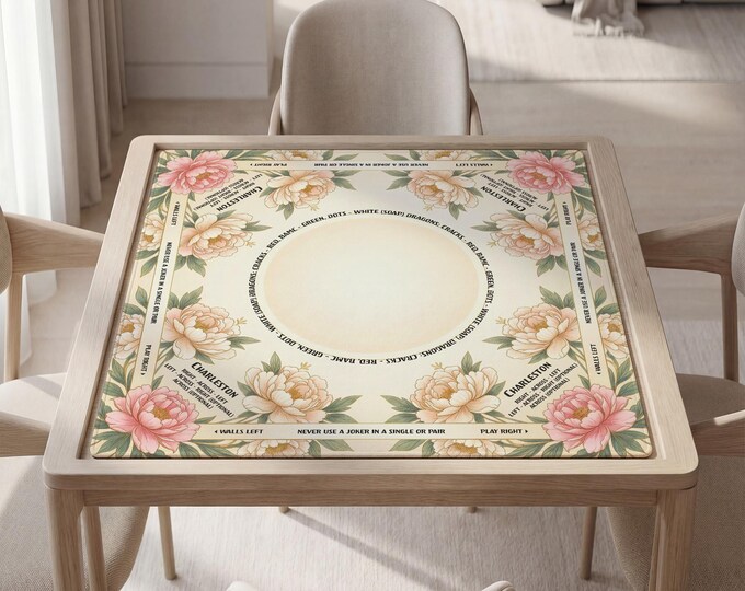 Custom Mahjong Table Mat: Personalized Peony Floral Design - Non-Slip, Made to Order