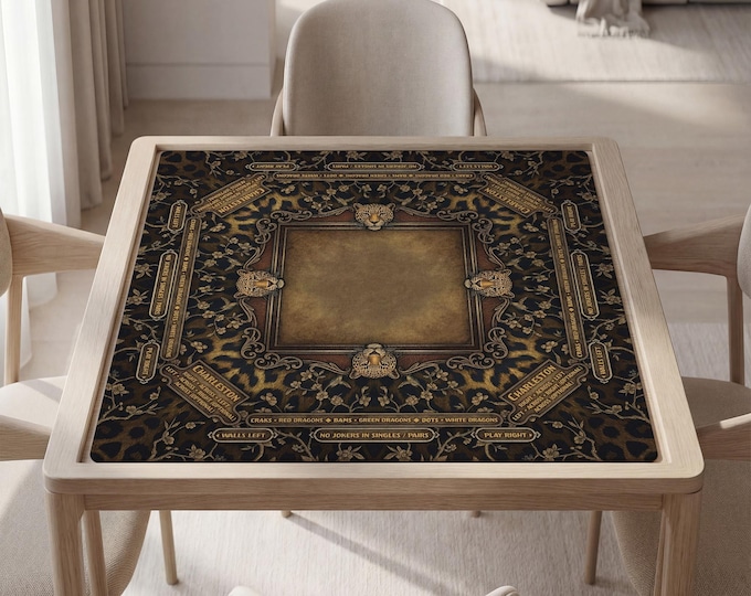 Personalized Masculine Mahjong Mat with Instructions (Rules) - Leopard Design