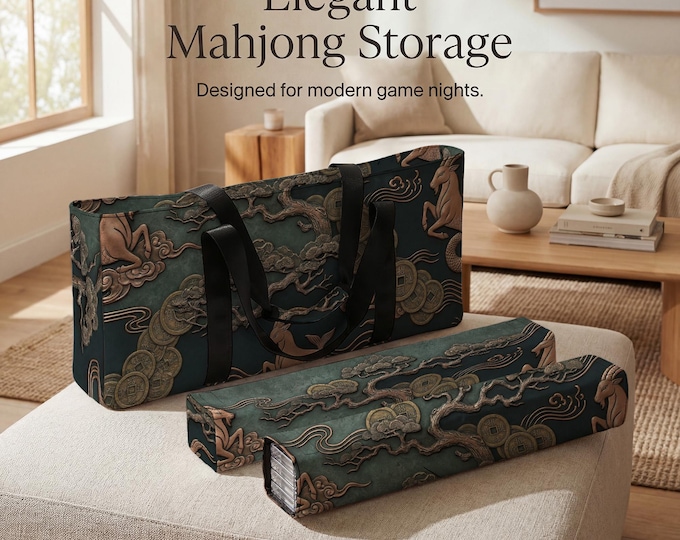 Capricorn Mahjong Travel Bag: Teal Zodiac Tile Rack Storage Set