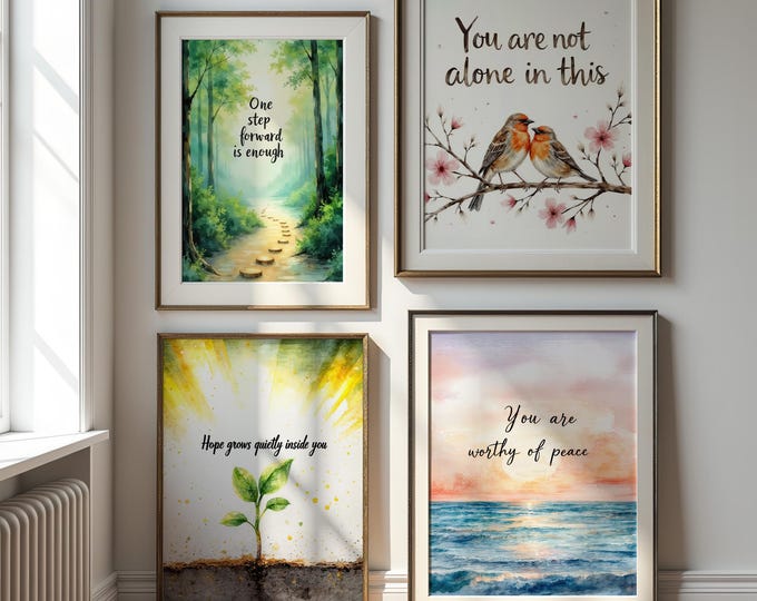 Affirmation Prints Set: 4 Motivational Quotes with Watercolor Art