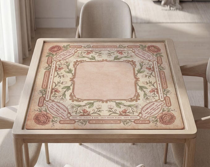 Personalized Mahjong Mat with Instructions (Rules): Roses Floral Pattern