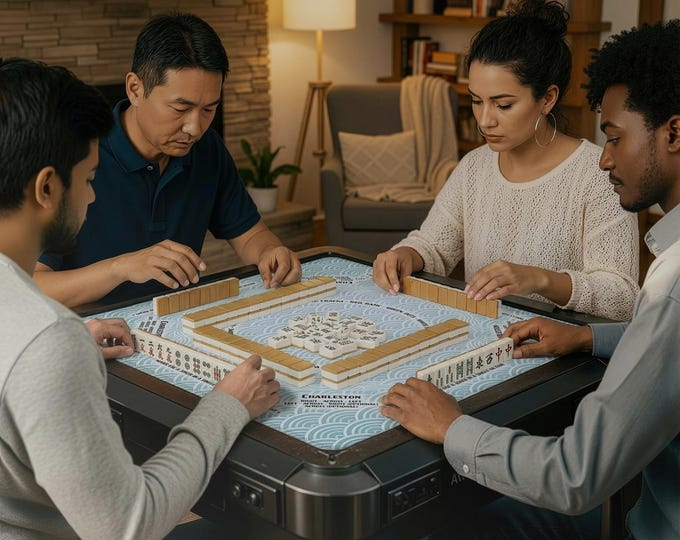 Mahjong Mat: Blue Seigaiha Design - Personalized with Carry Bag