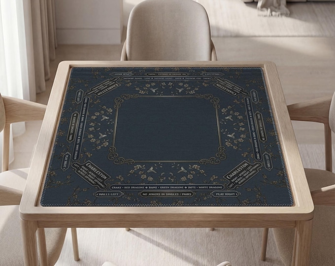 Personalized Dark Floral Mahjong Mat with Instructions (Rules), Carry Pouch Included