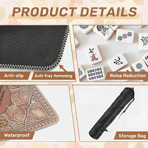 The image is a collage of four different items, including a black anti-slip mat, a set of Chinese tiles, a noise reduction bag, and a waterproof storage bag.