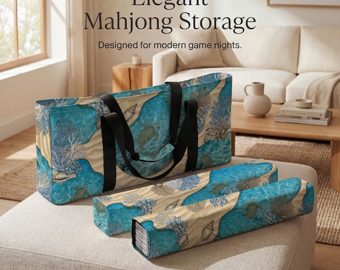 Mahjong Bag and Sleeves: Sea Turtle Ocean Design (Fits Standard Sets)