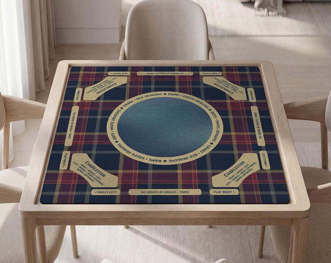 Dark Plaid Mahjong Playing Mat with Instructions - Fully Customizable, Smooth Surface, Bag Included