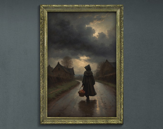 Moody Dark Wall Art, Woman in a Cloak, Dark Academia Decor, Rustic Cottagecore Decor, Moody Cottagecore Wall Art, Dark Moody Retro Art