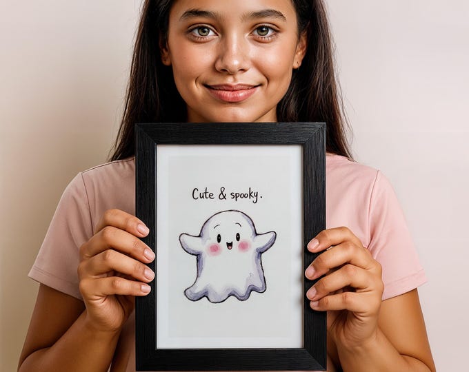Cute & Spooky Ghost Print – Halloween Watercolor Affirmational Wall Art Gift, 5x7 in