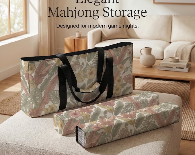 Tropical Floral Mahjong Carry All Tote with Dedicated Tile and Rack Storage Sleeves