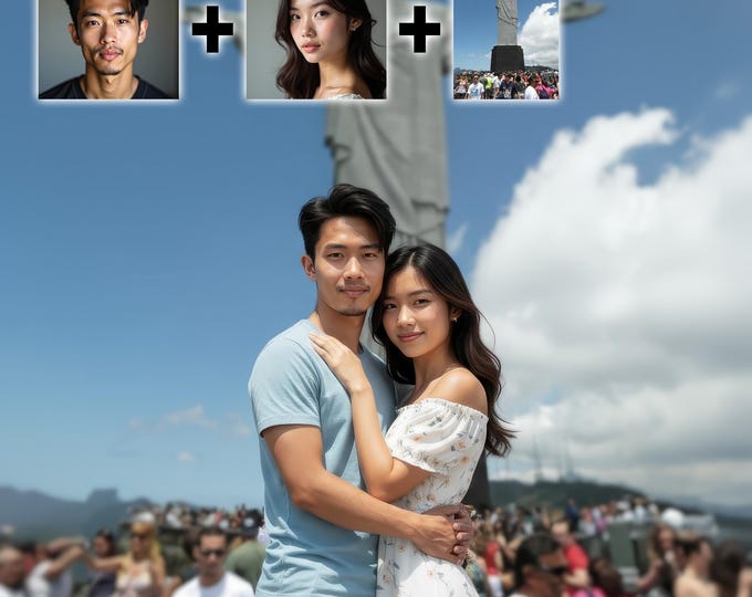 Couple Portrait Digital Art: Travel Photo Merge (Print-Ready JPG)